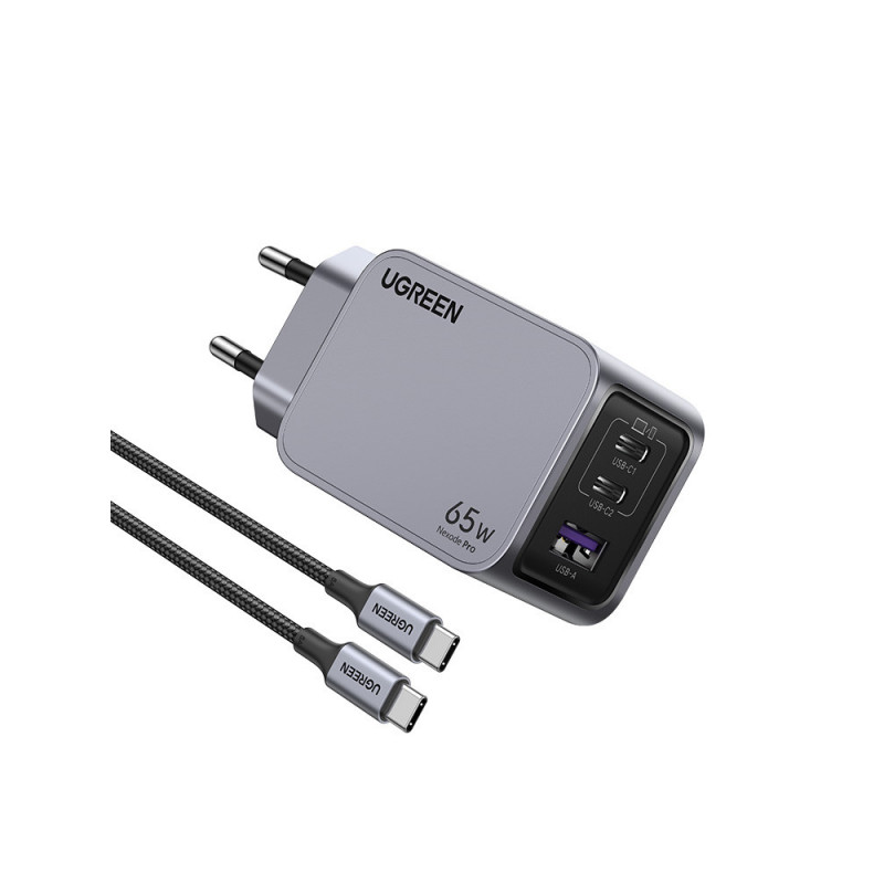 Ugreen 25871 mobiililaitteen laturi Universaali Harmaa AC Pikalataus Sisätila