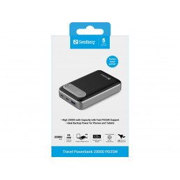 Sandberg 421-41 akku- ja paristolaturi Litium polymeeri (LiPo) 20000 mAh Musta, Hopea