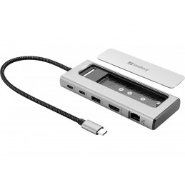 Sandberg 136-82 kannettavien tietokoneiden telakka ja porttitoistin Langallinen USB 3.2 Gen 2 (3.1 Gen 2) Type-C Harmaa