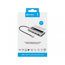 Sandberg 136-82 kannettavien tietokoneiden telakka ja porttitoistin Langallinen USB 3.2 Gen 2 (3.1 Gen 2) Type-C Harmaa