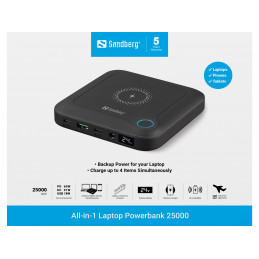 Sandberg 421-46 akku- ja paristolaturi Litiumioni (Li-Ion) 25000 mAh Langaton lataaminen Musta
