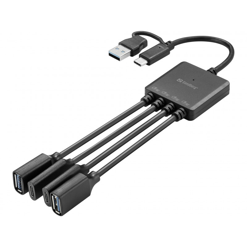 Sandberg 136-81 keskitin USB 3.2 Gen 1 (3.1 Gen 1) Type-A + Type-C 5000 Mbit s Musta