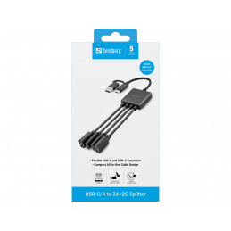 Sandberg 136-81 keskitin USB 3.2 Gen 1 (3.1 Gen 1) Type-A + Type-C 5000 Mbit s Musta