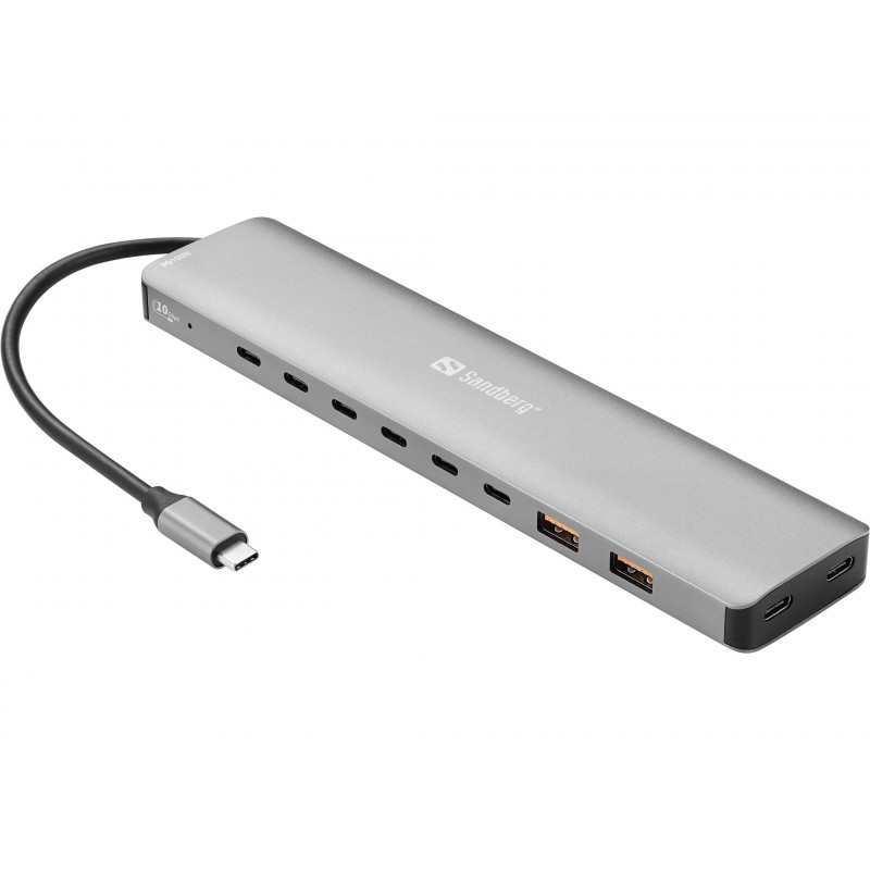 Sandberg 136-80 kannettavien tietokoneiden telakka ja porttitoistin Langallinen USB 3.2 Gen 2 (3.1 Gen 2) Type-C Harmaa