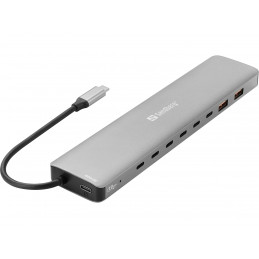 Sandberg 136-80 kannettavien tietokoneiden telakka ja porttitoistin Langallinen USB 3.2 Gen 2 (3.1 Gen 2) Type-C Harmaa