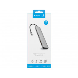 Sandberg 136-80 kannettavien tietokoneiden telakka ja porttitoistin Langallinen USB 3.2 Gen 2 (3.1 Gen 2) Type-C Harmaa