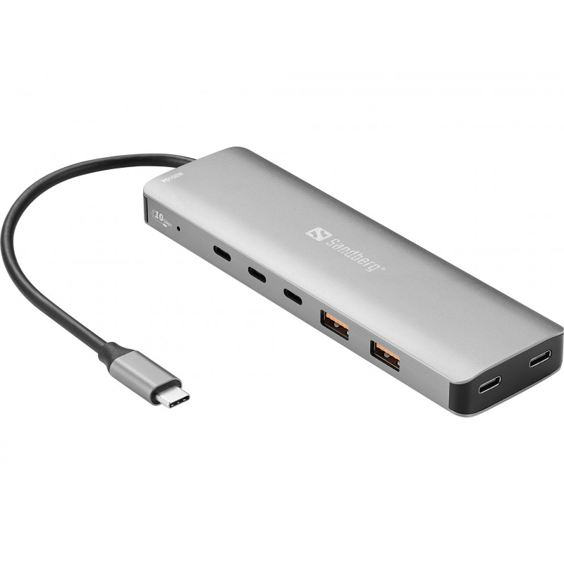 Sandberg 136-79 kannettavien tietokoneiden telakka ja porttitoistin Langallinen USB 3.2 Gen 2 (3.1 Gen 2) Type-C Harmaa