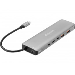 Sandberg 136-79 kannettavien tietokoneiden telakka ja porttitoistin Langallinen USB 3.2 Gen 2 (3.1 Gen 2) Type-C Harmaa