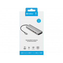 Sandberg 136-79 kannettavien tietokoneiden telakka ja porttitoistin Langallinen USB 3.2 Gen 2 (3.1 Gen 2) Type-C Harmaa