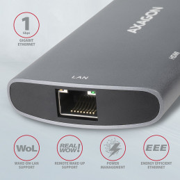 Axagon HMC-6M2 kannettavien tietokoneiden telakka ja porttitoistin Langallinen USB 3.2 Gen 1 (3.1 Gen 1) Type-C Alumiini
