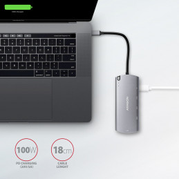 Axagon HMC-6M2 kannettavien tietokoneiden telakka ja porttitoistin Langallinen USB 3.2 Gen 1 (3.1 Gen 1) Type-C Alumiini