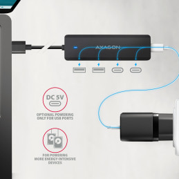 Axagon HUE-C2A keskitin USB 3.2 Gen 1 (3.1 Gen 1) Type-A 5000 Mbit s Musta