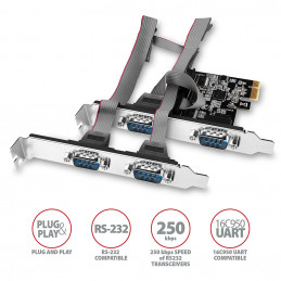 Axagon PCEA-PSN PCIe-Adapter mit 4x Seriell-Ports - ASIX AX99100 Chipsatz liitäntäkortti -sovitin Sisäinen RS-232