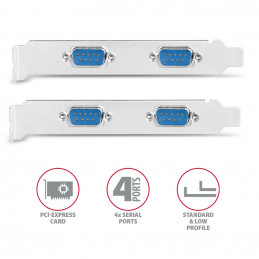 Axagon PCEA-PSN PCIe-Adapter mit 4x Seriell-Ports - ASIX AX99100 Chipsatz liitäntäkortti -sovitin Sisäinen RS-232
