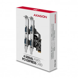 Axagon PCEA-PSN PCIe-Adapter mit 4x Seriell-Ports - ASIX AX99100 Chipsatz liitäntäkortti -sovitin Sisäinen RS-232