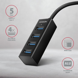 Axagon HUE-M1AL keskitin USB 3.2 Gen 1 (3.1 Gen 1) Type-A 5000 Mbit s Musta