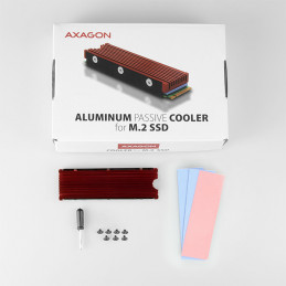 Axagon CLR-M2 Tietokoneen jäähdytysjärjestelmä M.2 NVMe SSD, SSD-asema Jäähdytyslevy jäähdytin Musta, Punainen 1 kpl
