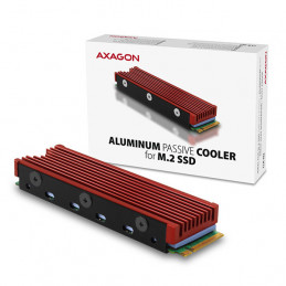 Axagon CLR-M2 Tietokoneen jäähdytysjärjestelmä M.2 NVMe SSD, SSD-asema Jäähdytyslevy jäähdytin Musta, Punainen 1 kpl