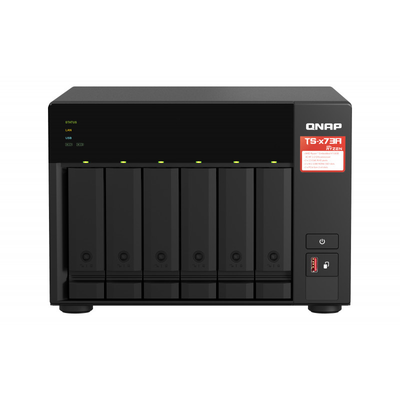QNAP TS-673A NAS Tower Ryzen Embedded V1500B 8 GB DDR4 0 TB QNAP Turbo System Musta