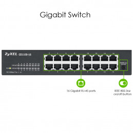 Zyxel GS1100-16 Hallitsematon Gigabit Ethernet (10 100 1000) Musta