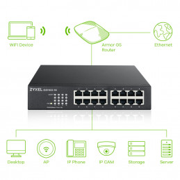 Zyxel GS1100-16 Hallitsematon Gigabit Ethernet (10 100 1000) Musta