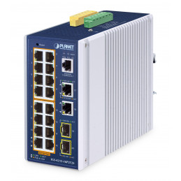 PLANET IP30 Industrial L2 L4 16-Port Hallittu L2 L4 Gigabit Ethernet (10 100 1000) Power over Ethernet -tuki Alumiini, Sininen