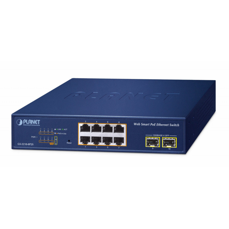 PLANET 8-Port 10 100 1000T 802.3at Hallittu L2 Gigabit Ethernet (10 100 1000) Sininen