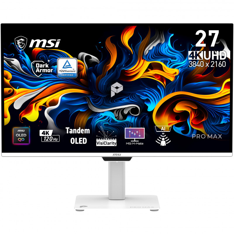MSI Pro MAX 271UPXW12G tietokoneen litteä näyttö 67,3 cm (26.5") 3840 x 2160 pikseliä UltraWide Full HD QD-OLED Valkoinen