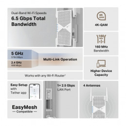 TP-Link RE405BE verkkolaajennin Verkkotoistin Valkoinen 2500 Mbit s