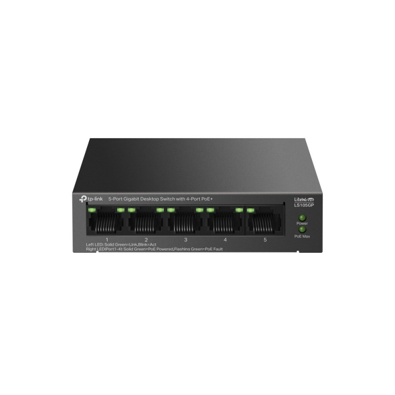 TP-Link LiteWave LS105GP verkkokytkin Hallitsematon Gigabit Ethernet (10 100 1000) Power over Ethernet -tuki Musta