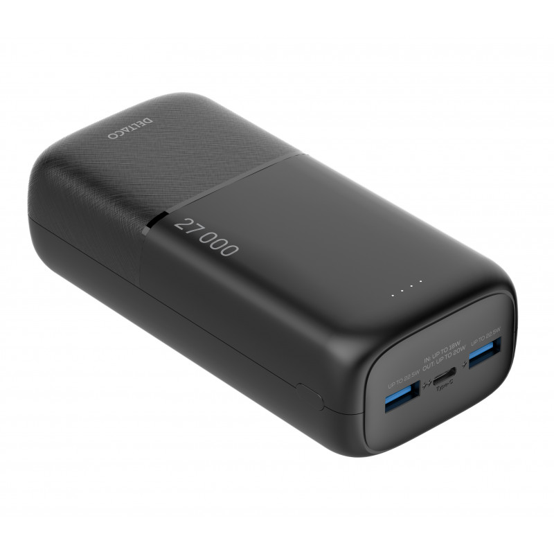 Deltaco Power bank 27 000 mAh, 2x USB-A 22.5 W, 1x USB-C PD 20 W
