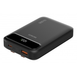 Deltaco Varavirtalähde 10 000 mAh, 2x Sisäänrakennetut USB-C-kaapelit, PD 20 W, musta