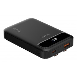 Deltaco Varavirtalähde 10 000 mAh, 2x Sisäänrakennetut USB-C-kaapelit, PD 20 W, musta