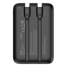 Deltaco Varavirtalähde 10 000 mAh, 2x Sisäänrakennetut USB-C-kaapelit, PD 20 W, musta