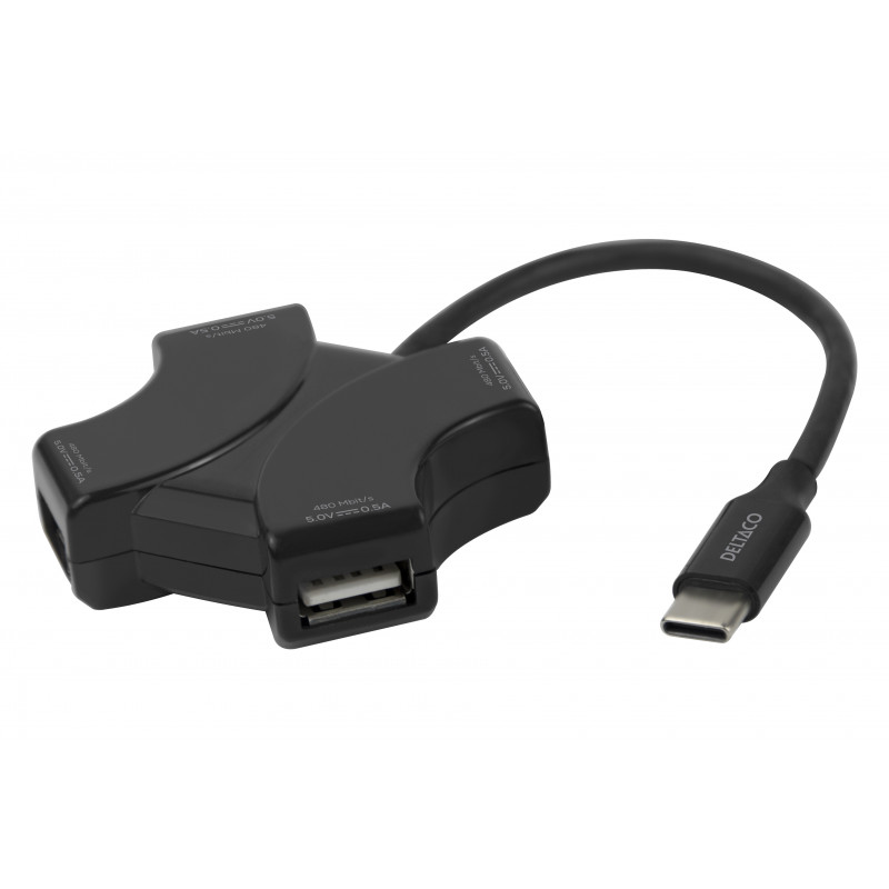 Deltaco USBC-HUB205 keskitin USB Type-C 480 Mbit s Musta