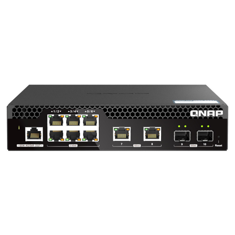 QNAP QSW-M2106R-2S2T verkkokytkin Hallittu L2 10G Ethernet (100 1000 10000) 1U Musta