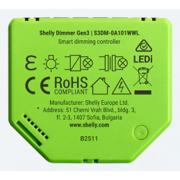 Shelly Dimmer Gen3 Sisäinen Himmennin Musta, Lime