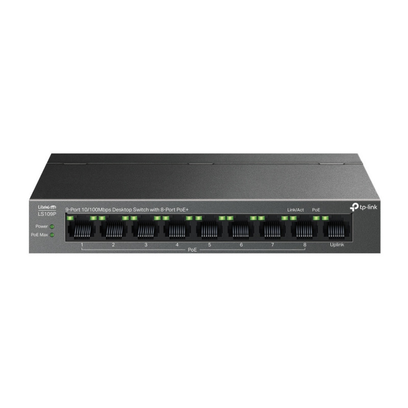 TP-Link LiteWave LS109P verkkokytkin Hallitsematon Fast Ethernet (10 100) Power over Ethernet -tuki Musta