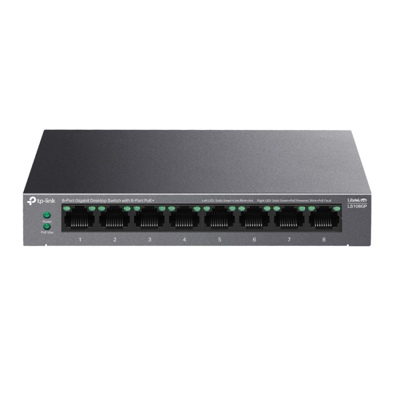 TP-Link LiteWave LS108GP verkkokytkin Hallitsematon Gigabit Ethernet (10 100 1000) Power over Ethernet -tuki Musta