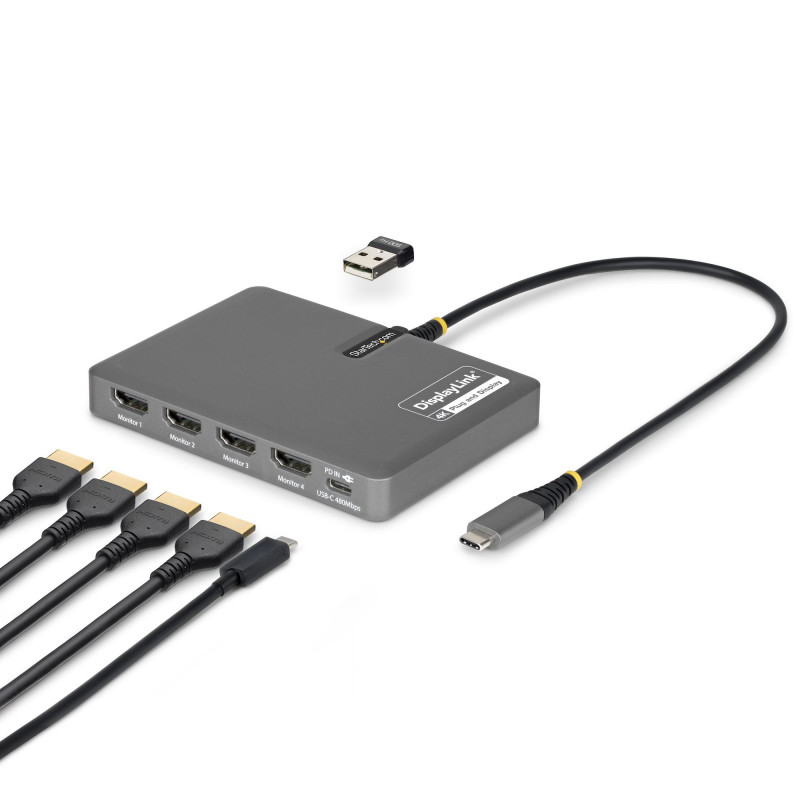 StarTech.com QUAD-USB-HDMI-ADAPT kannettavien tietokoneiden telakka ja porttitoistin Langallinen USB 3.2 Gen 1 (3.1 Gen 1)