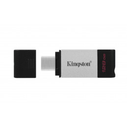 Kingston Technology DataTraveler 80 USB-muisti 128 GB USB Type-C 3.2 Gen 1 (3.1 Gen 1) Musta, Hopea