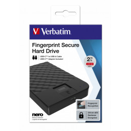 Verbatim Fingerprint Secure ulkoinen kovalevy 2000 GB Musta