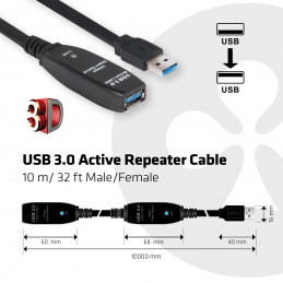 CLUB3D USB 3.0 Active Repeater Cable 10 Meter M F