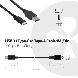 CLUB3D USB Type-C to Type-A Cable Male Male 1Meter 60Watt