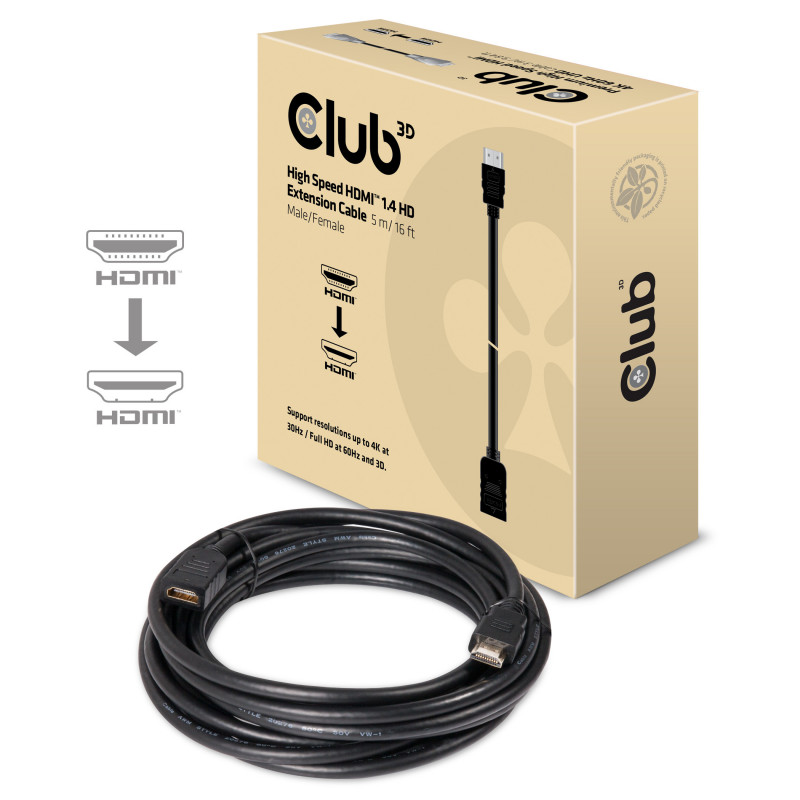CLUB3D High Speed HDMI™ 1.4 HD Extension Cable 5m 16ft Male Female