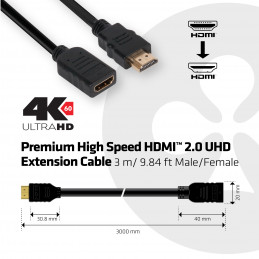 CLUB3D High Speed HDMI™ 2.0 4K60Hz Extension Cable 3m  9.8ft Male Female