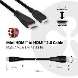 CLUB3D Mini HDMI™ to HDMI™ 2.0 4K60Hz Cable 1M   3.28Ft
