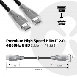 CLUB3D Premium High Speed HDMI™ 2.0 4K60Hz UHD Cable 1 m  3.28 ft Certified