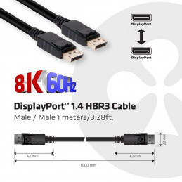 CLUB3D DisplayPort 1.4 HBR3 Cable 1m 3.28ft Male Male 8K60Hz
