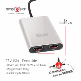 CLUB3D Thunderbolt 3 to Dual HDMI 2.0 Adapter